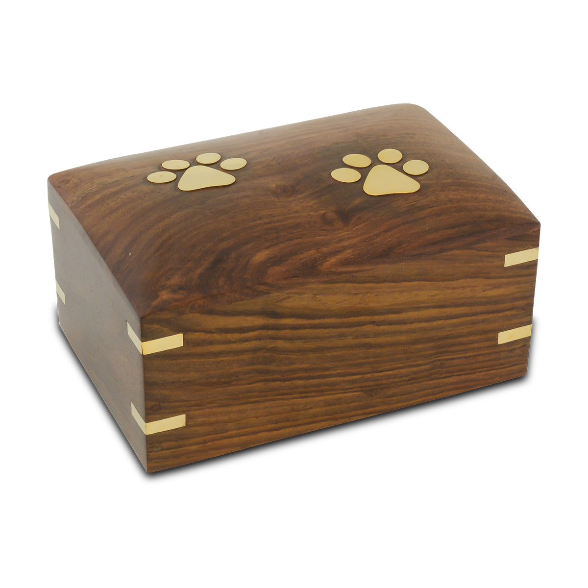 Medium rectangular wooden pet urn with a printed Windsor pattern and flat top