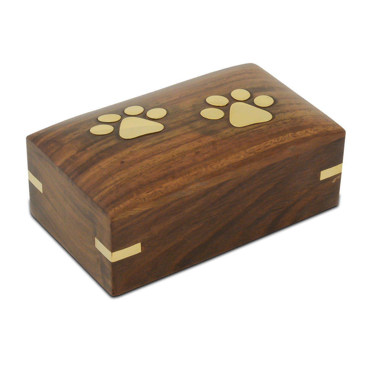 Small rectangular wooden pet urn with a printed Windsor pattern finish and flat lid