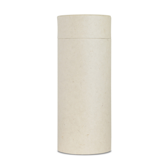 Tall ivory scattering tube urn, unprinted, thirteen inches high