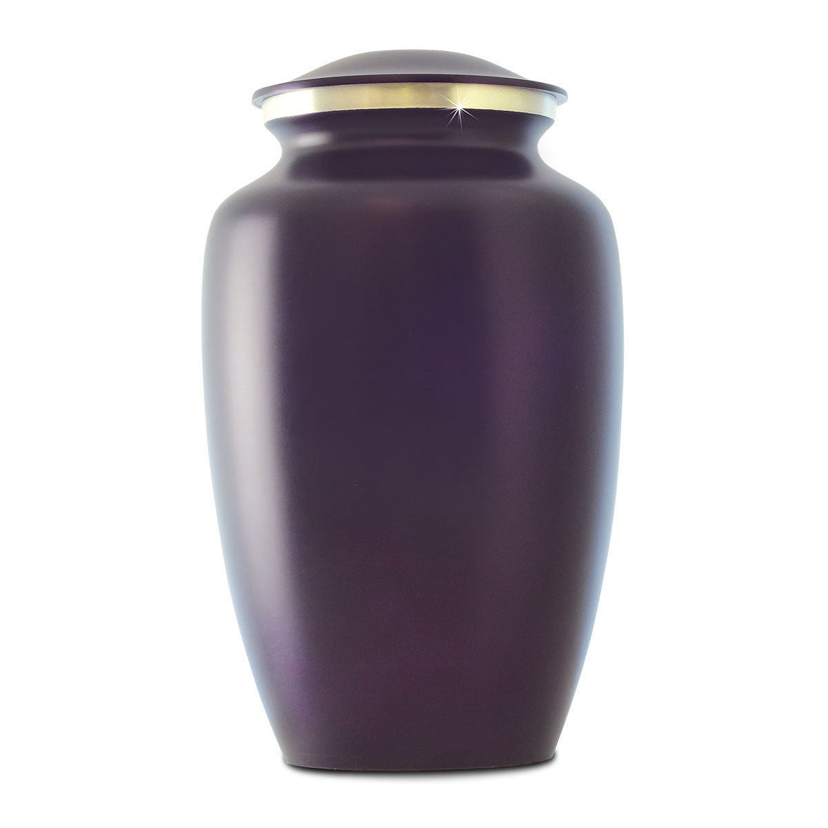 Tall deep purple aluminum cremation urn with a wide body and smooth plain sides