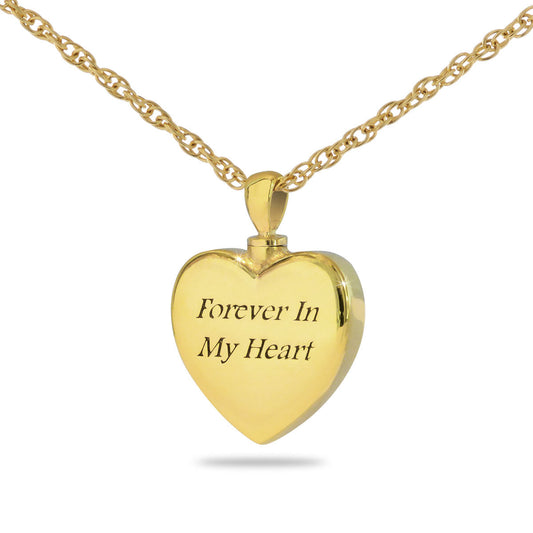 Gold-plated steel heart pendant with a threaded screw cap seated beneath the bail