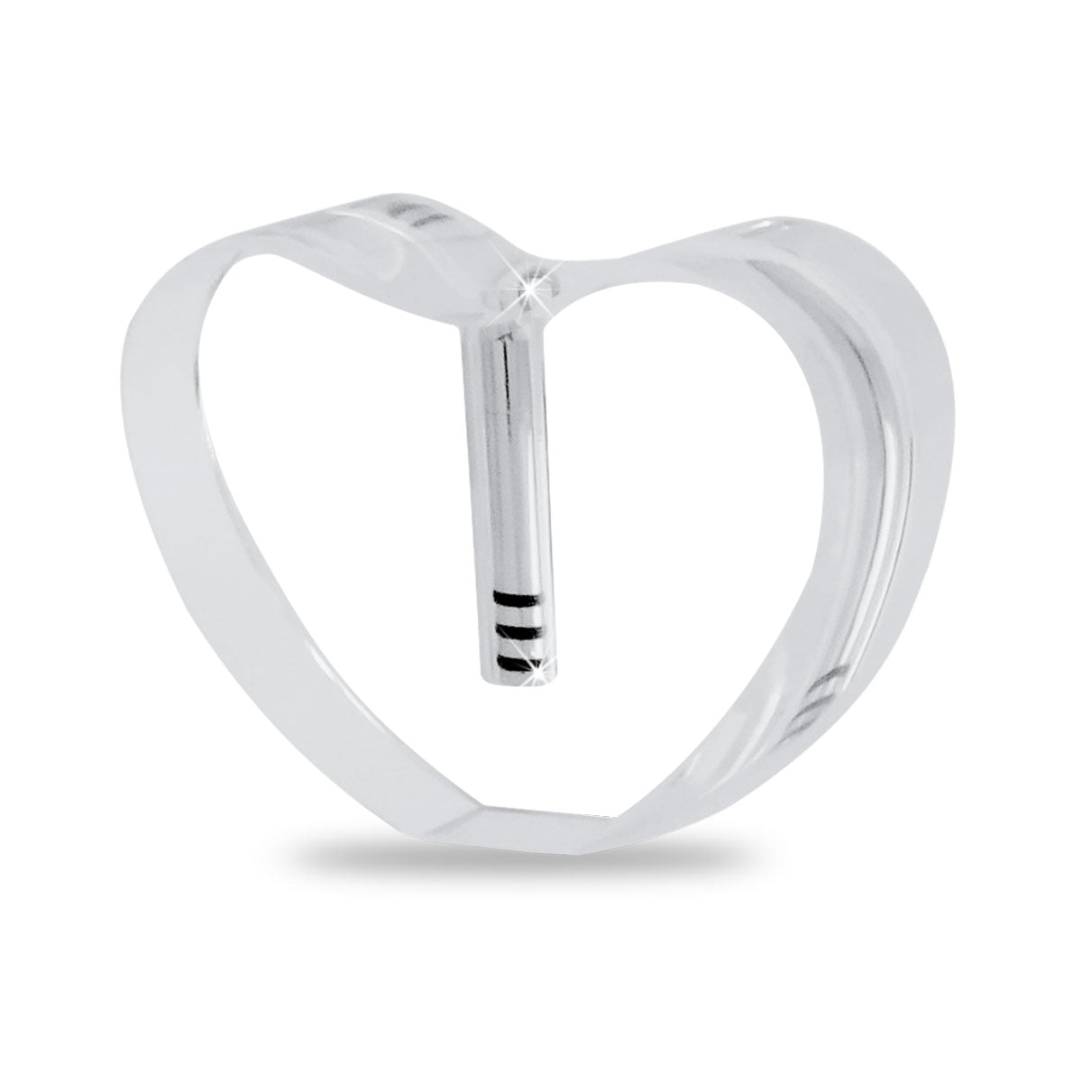 Glass heart keepsake with silver detailing, three and a half inches wide and an inch thick