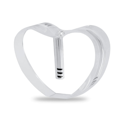 Glass heart keepsake with silver detailing, three and a half inches wide and an inch thick