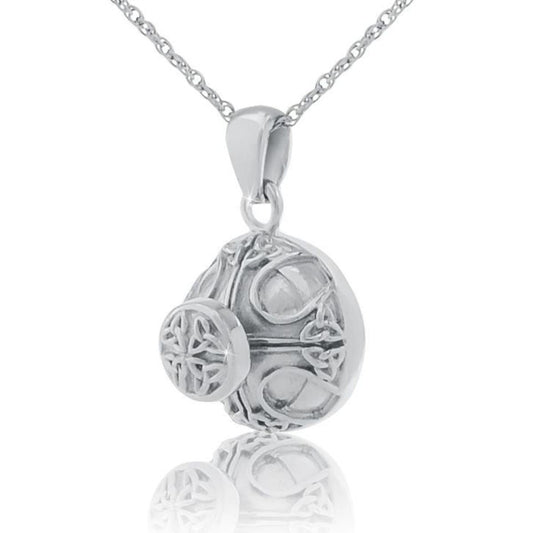 Stainless steel pendant with interlaced Celtic knotwork across a polished silver face