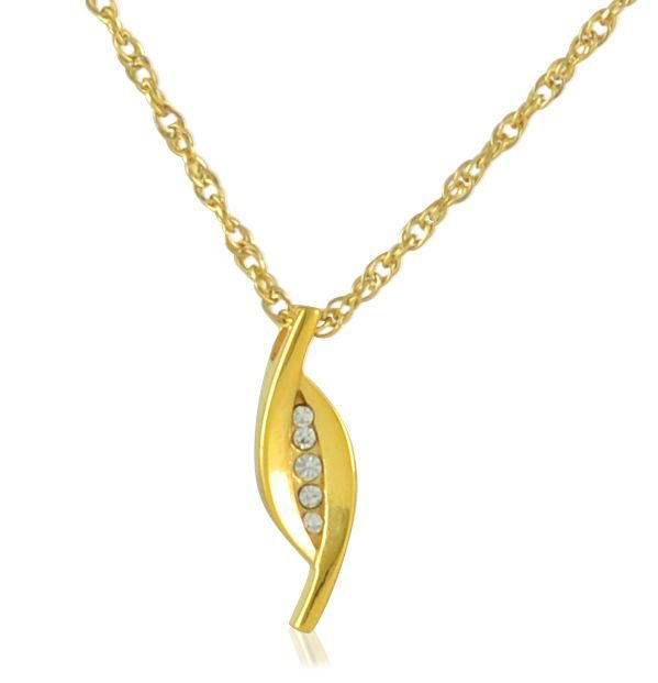 Narrow gold-finished steel pendant with faceted angled planes cut along its length