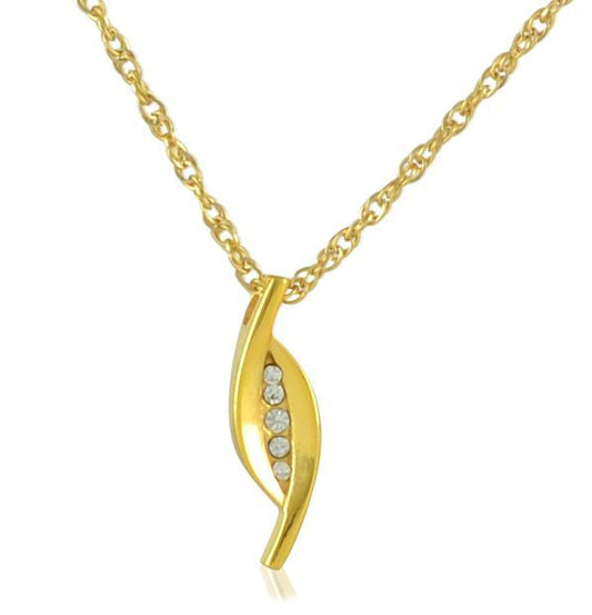 Narrow gold-finished steel pendant with faceted angled planes cut along its length