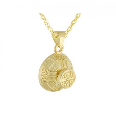 Small gold-toned steel pendant with interlaced Celtic knotwork on a squared face
