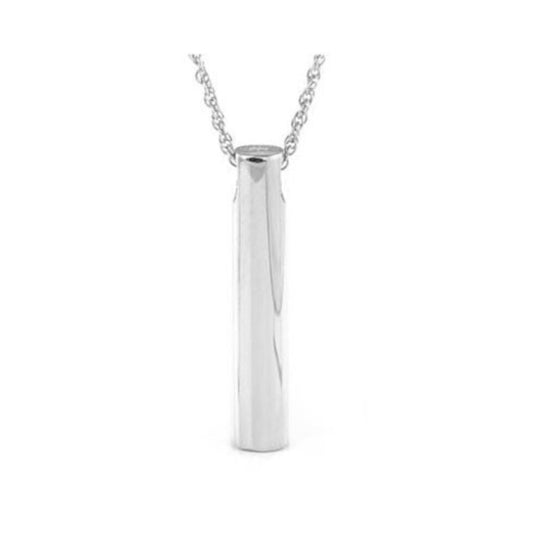 Narrow brushed steel bar pendant with a plain unbroken front and no motif