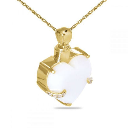 White Crystal Heart Gold Steel Keepsake Pendant