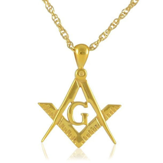 Gold cremation pendant with the Masonic square and compass raised on the front