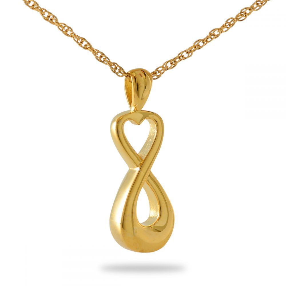 Narrow gold bar cremation pendant with two small hearts near the top