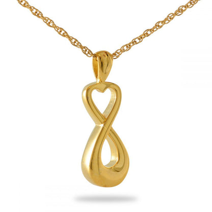 Narrow gold bar cremation pendant with two small hearts near the top