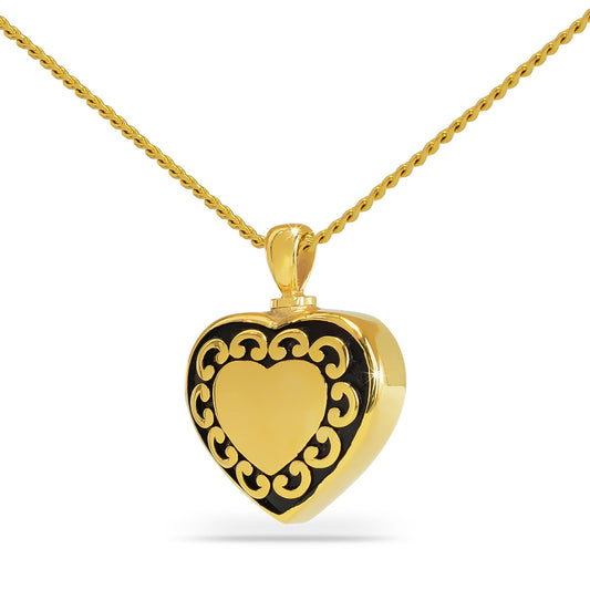 Gold steel heart cremation pendant with a smooth domed front and top opening