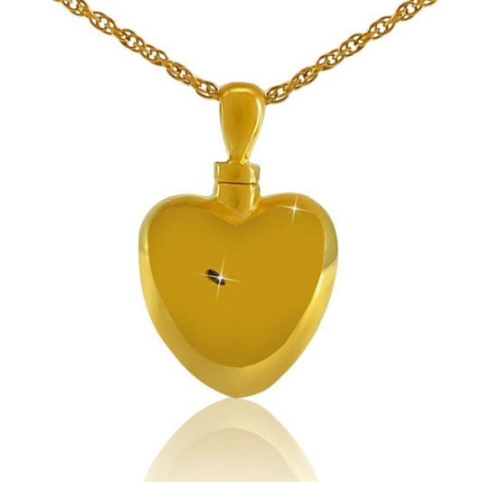 Small gold heart cremation pendant with a plain polished front and no motif