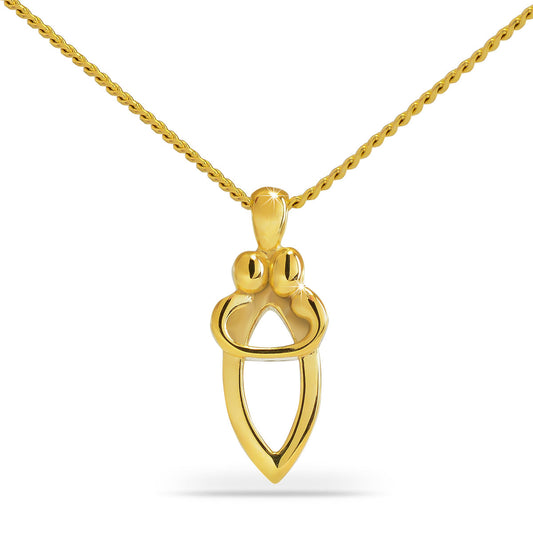 Gold cremation pendant formed from two overlapping hearts with a side screw opening