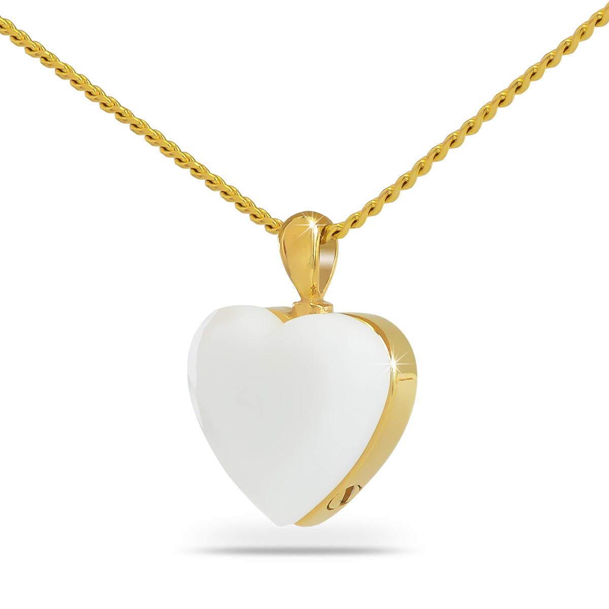 Iridescent mother of pearl heart pendant in a plain gold-plated steel surround