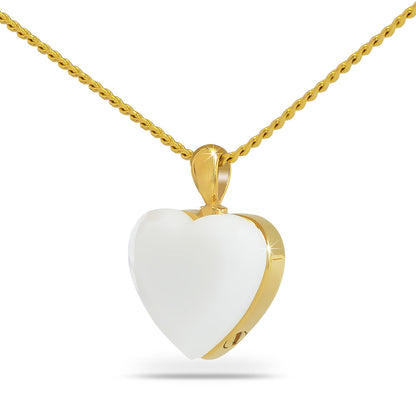 Iridescent mother of pearl heart pendant in a plain gold-plated steel surround