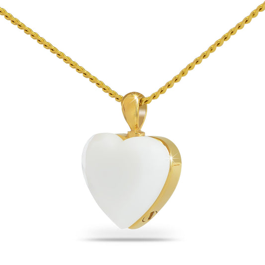Iridescent mother of pearl heart pendant in a plain gold-plated steel surround