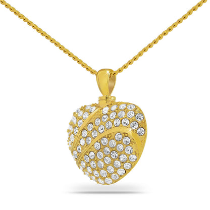 Gold-finished heart pendant with a small white stone set into the face, on a chain