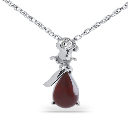 Deep red glass rose bloom set in a bright stainless steel mount on a pendant