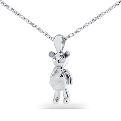 Stainless steel pendant shaped like a small bear cub with a plain polished finish