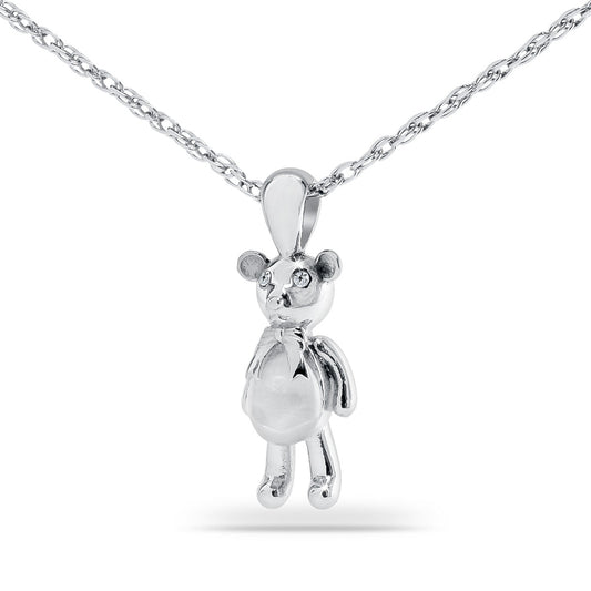 Stainless steel pendant shaped like a small bear cub with a plain polished finish