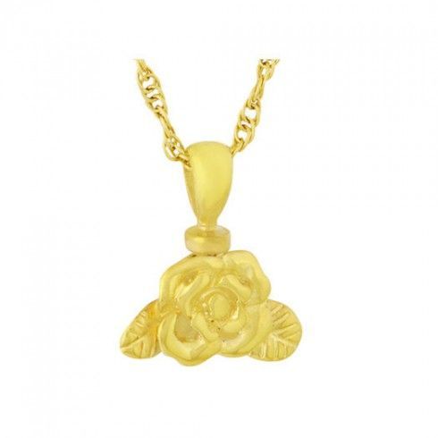 Small gold pendant shaped as an open rose with deep-cut petals, on a fine chain