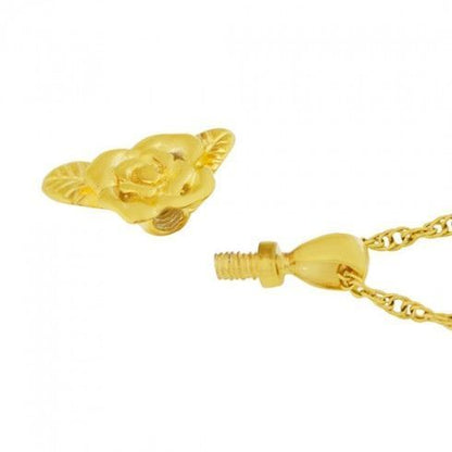 Gold Steel Rose Keepsake Necklace