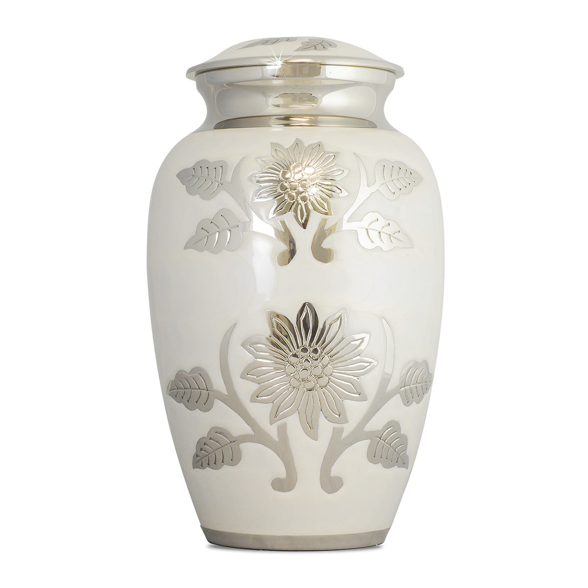 Plain polished brass cremation urn with a rounded body, short neck and domed lid