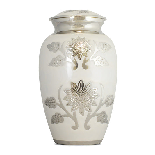Plain polished brass cremation urn with a rounded body, short neck and domed lid