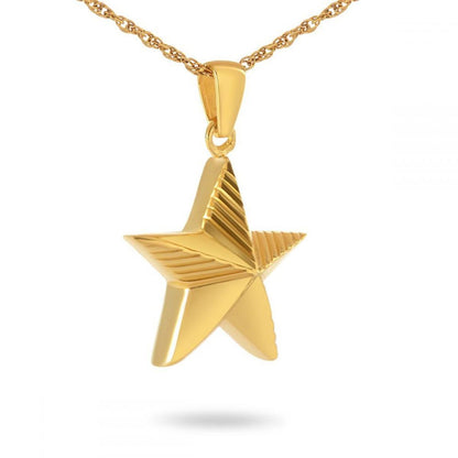 Slim gold-toned steel pendant with military service detailing on a polished body