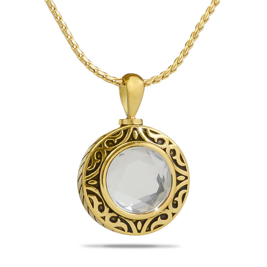 Gold-toned steel bead charm with a band of milky white glass and a screw top fitting