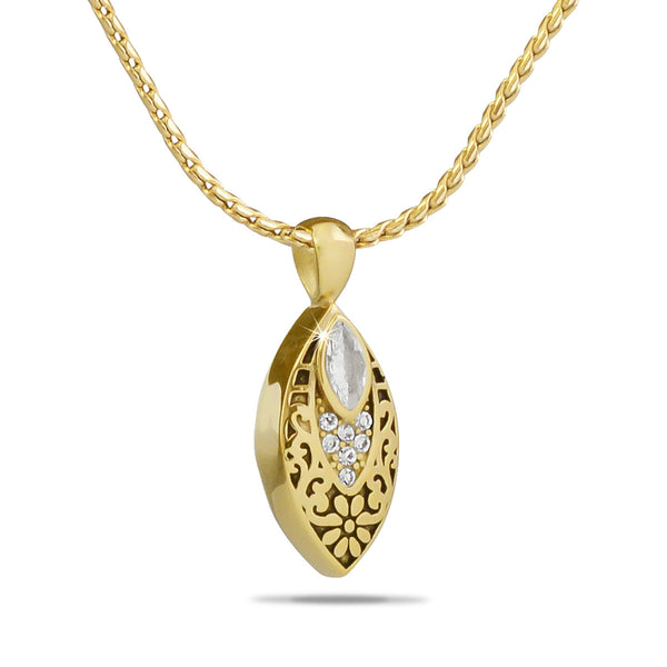 Slim gold-toned steel charm pendant set with small clear crystals along its length