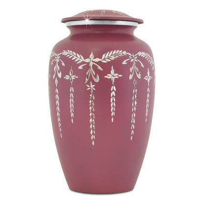 Light pink aluminum cremation urn with a shimmer finish and diamond-cut faceting