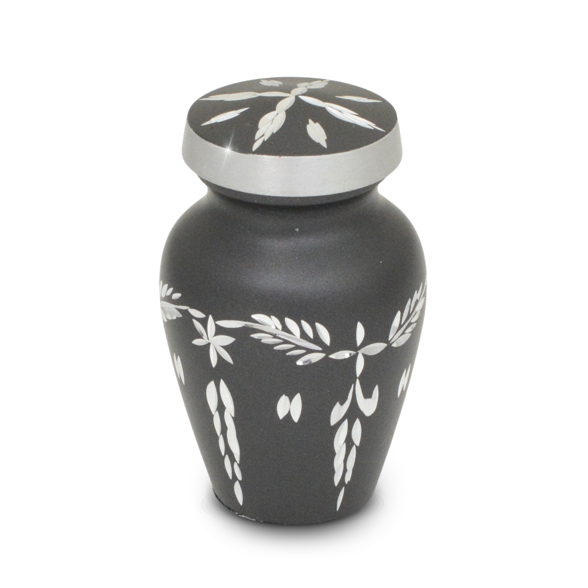 Pewter-finish keepsake urn covered in cut diamond facets that catch the light