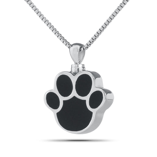 Stainless steel pendant shaped as a paw print with four toes and a central pad