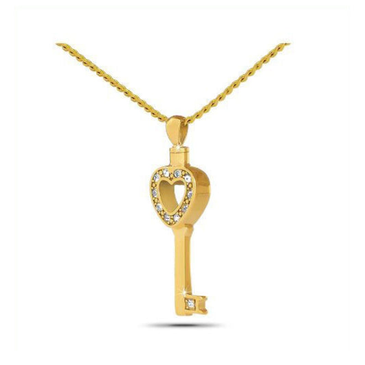Gold-tone steel keepsake shaped like an ornate key with a looped bow at the top