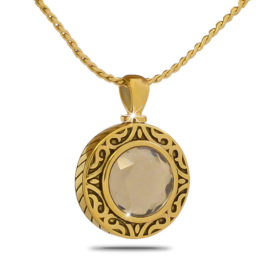 Gold-toned steel bead charm banded with pale lavender glass and a screw top opening