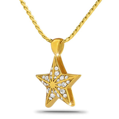 Gold-toned steel keepsake with a star shape polished to a mirror finish