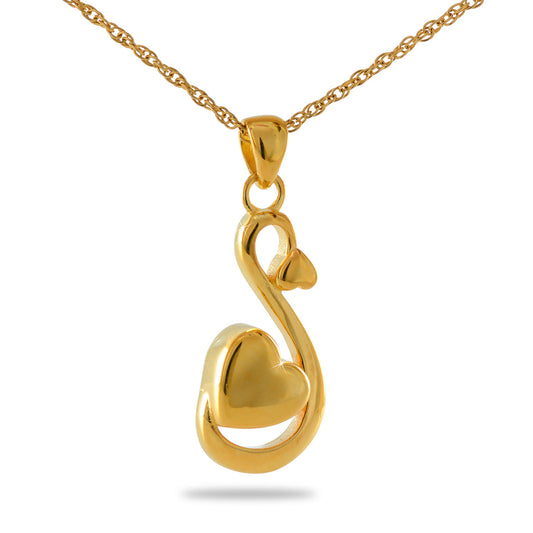 Gold-plated steel pendant shaped as a heart tapering to a teardrop point, on a gold chain