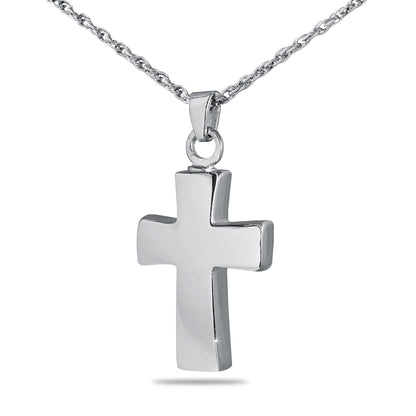 Small polished stainless steel cross pendant with square arms and a plain face