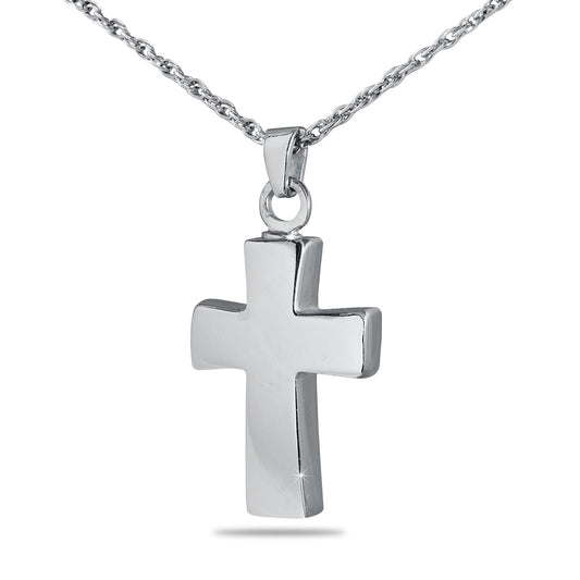 Small polished stainless steel cross pendant with square arms and a plain face