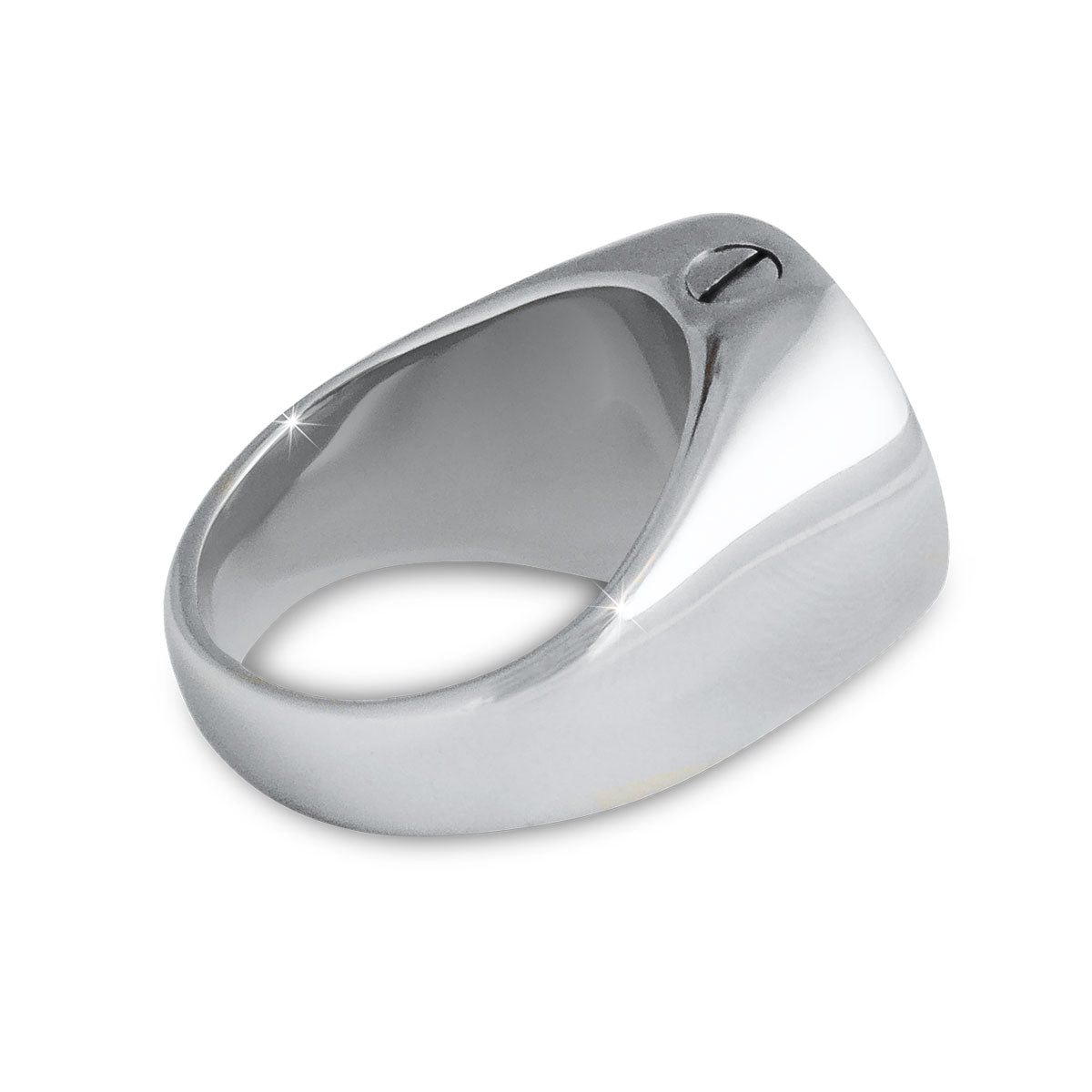 Polished stainless steel cremation ring for men with a plain rounded band