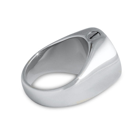 Polished stainless steel cremation ring for men with a plain rounded band