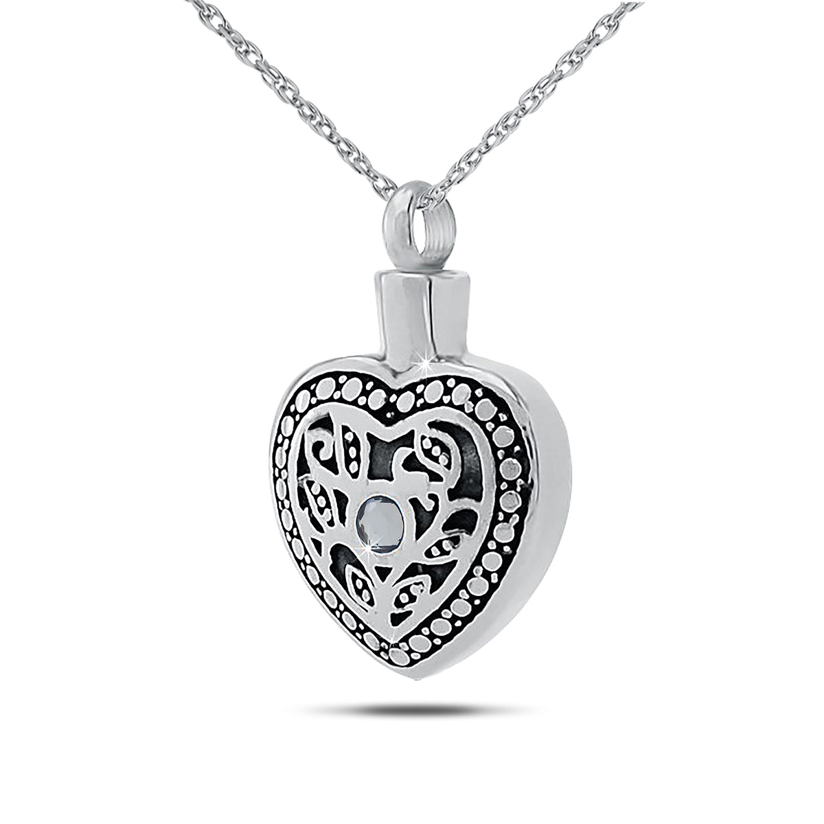 Stainless steel cremation pendant with a color-shifting alexandrite stone for June