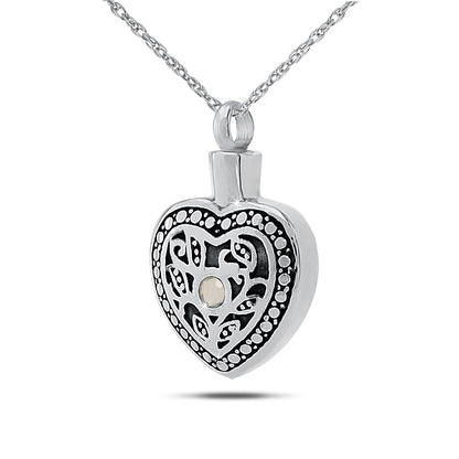 Polished stainless steel pendant with a clear round zirconia stone set in the front