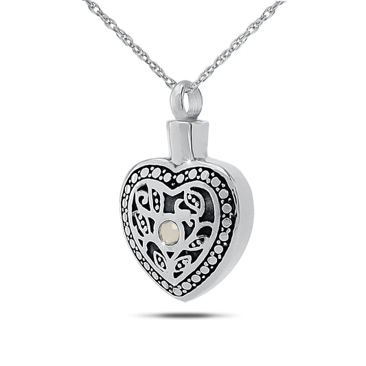 Polished stainless steel pendant with a clear round zirconia stone set in the front