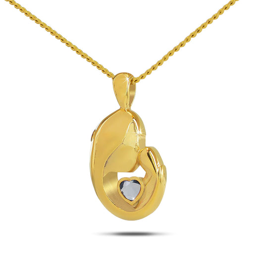 Gold plated steel pendant set with a purple alexandrite stone and a small white pearl