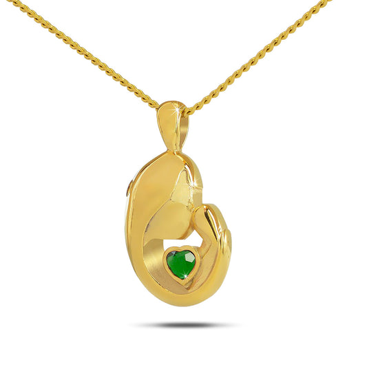 Gold plated steel pendant set with a pale blue aquamarine stone, about an inch tall