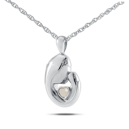 Polished steel heart pendant with a clear zirconia stone set at the center